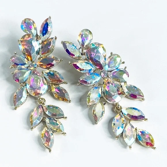 AB Crystal Chandelier Earrings for Bridal, Prom, Pageant, Holiday - Picture 6 of 9